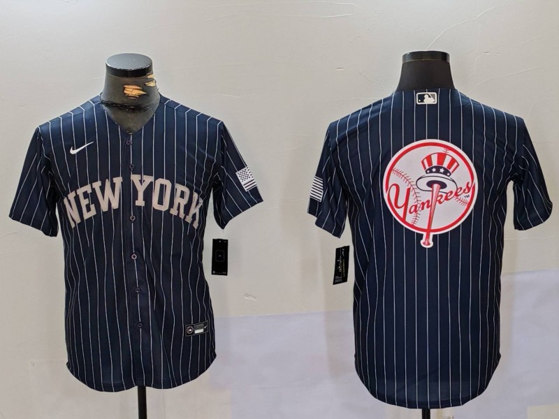 Men New York Yankees Blank Blue stripe joint name 2024 Nike MLB Jersey style 91218